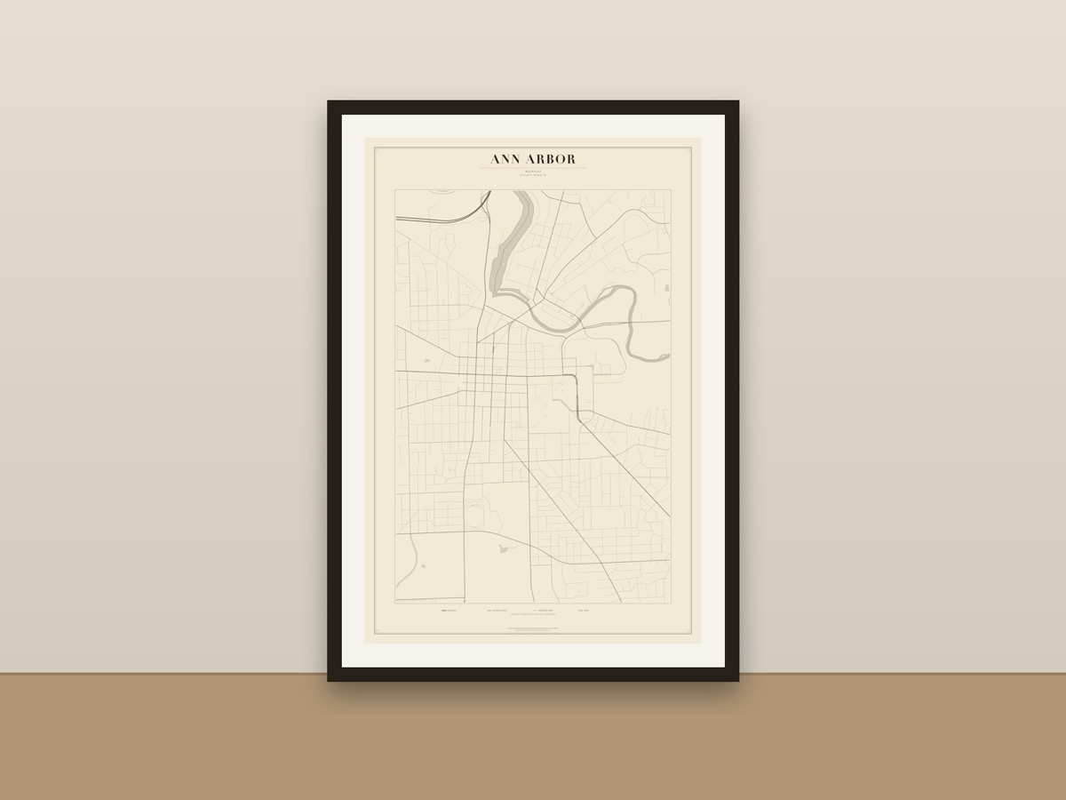 Ann Arbor Street Map Poster – Minimalist Ann Arbor Map Print