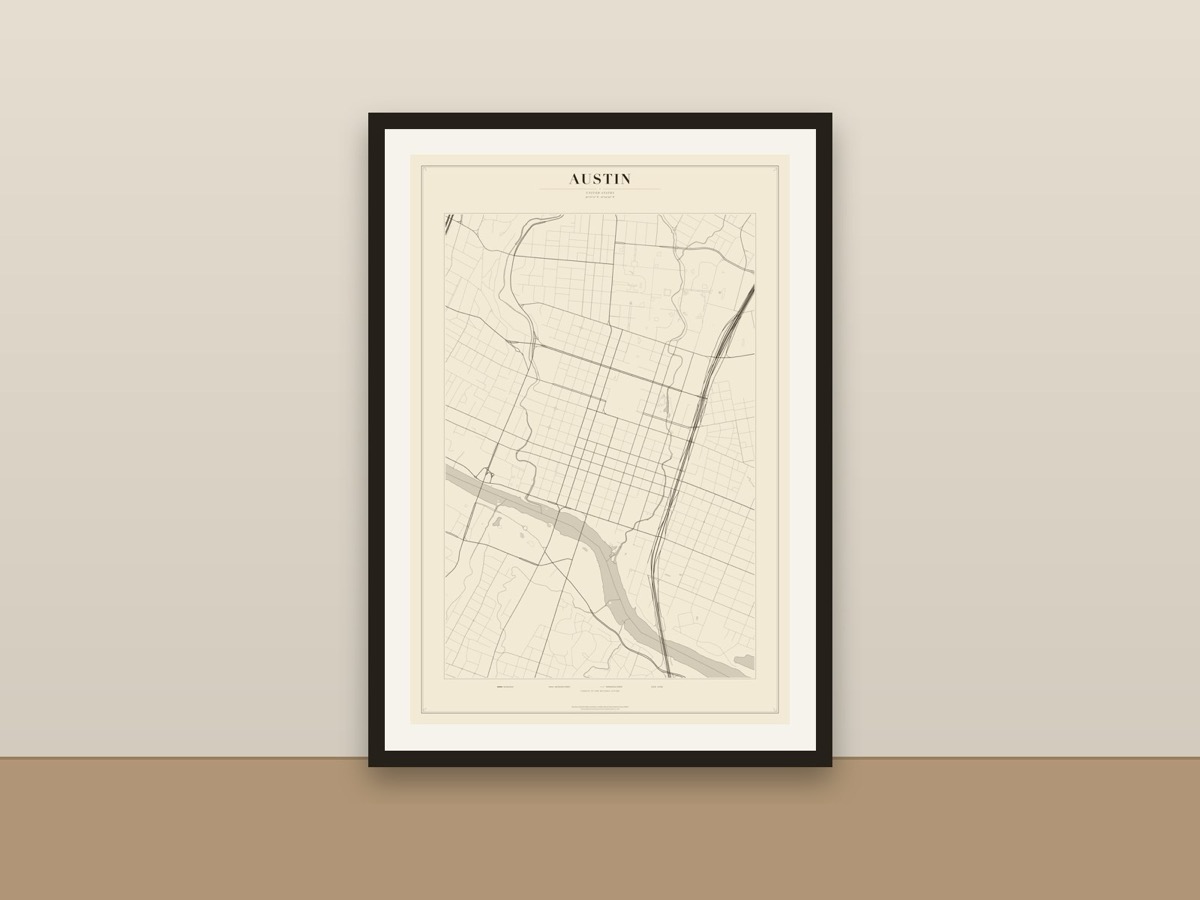 Austin Street Map Poster – Minimalist Vintage City Map Print