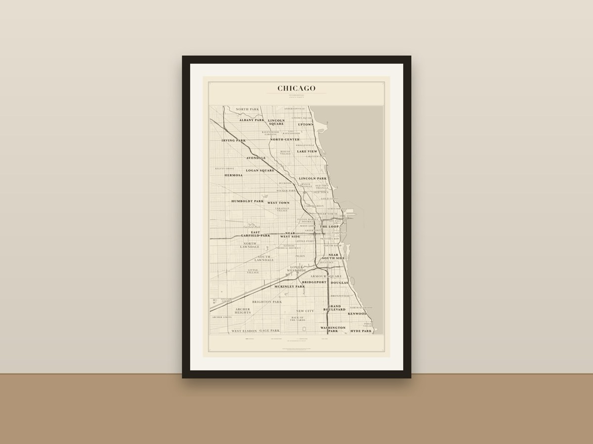 Chicago Neighborhood Map Poster – Minimalist Chicago Neighborhoods Print