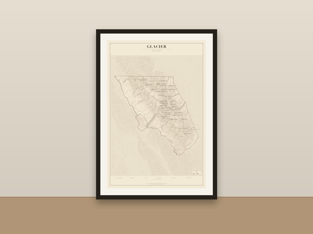 Glacier National Park Map Poster – Minimalist Trail Map