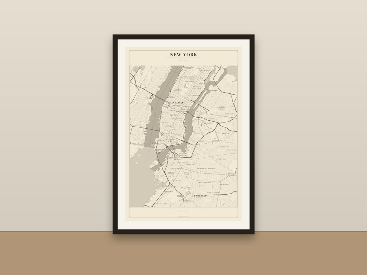 New York Neighborhood Map Poster – Minimalist New York Neighborhoods Print