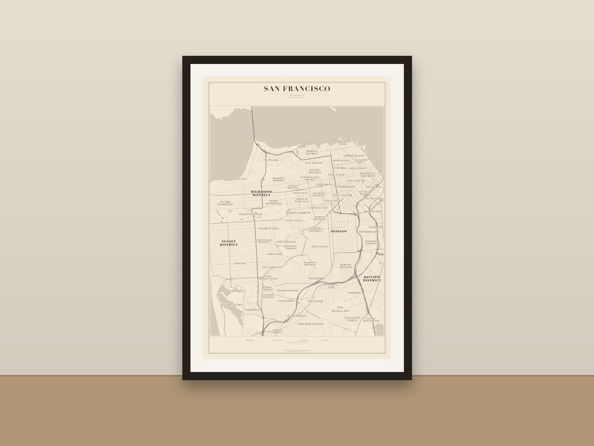 San Francisco Neighborhood Map Poster – Minimalist San Francisco Neighborhoods Print