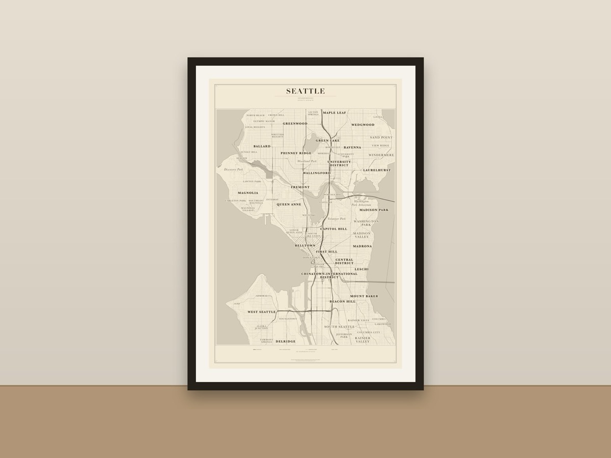 Seattle Neighborhood Map Poster – Minimalist Seattle Neighborhoods Print